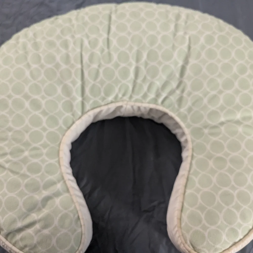 Green and White Striped Pillow with Ruffled Trim